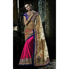 Mind-blowing Magenta Colored Embroidered Net Georgette Saree